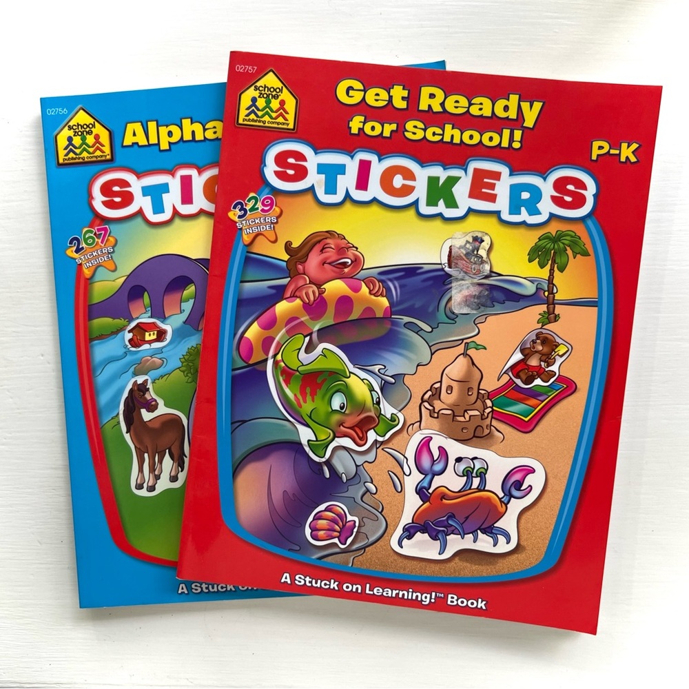 NEW PreSchool Alphabet & Get Ready for School Learning Sticker Books 2 For 1